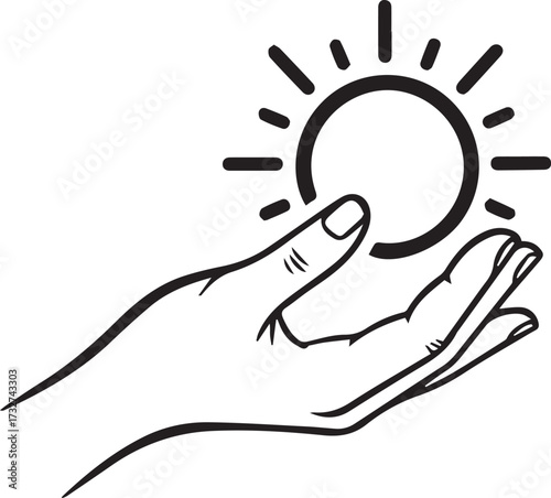 Nurturing a bright idea or new beginning with a radiant sun held gently in an open hand, symbolizing hope and innovation.