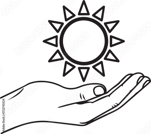 Gentle hand cradles radiant sun, symbolizing hope, new beginnings, and powerful positive energy for a brighter future.