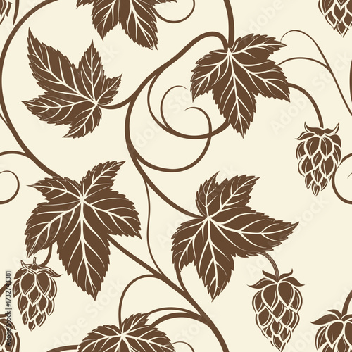 Seamless cartoon vector style pattern with fresh beer hops	
