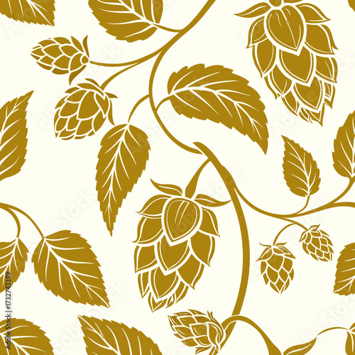 Seamless cartoon vector style pattern with fresh beer hops	
