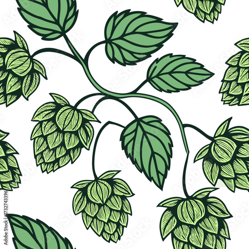 Seamless cartoon vector style pattern with fresh beer hops	

