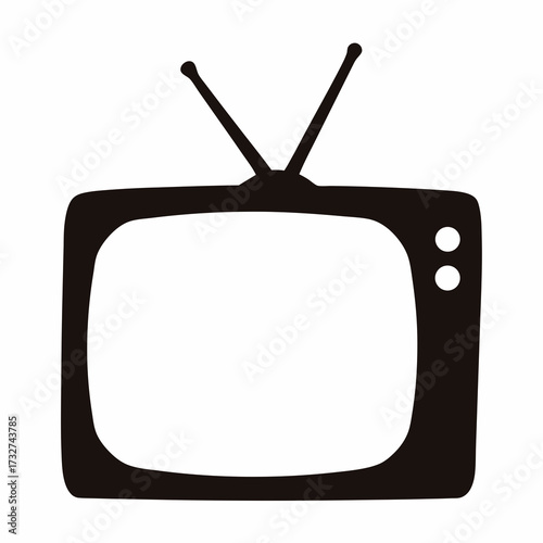 Simple minimalist television icon in black and white, retro aesthetic