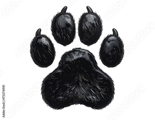 A detailed black dog paw print on a transparent background