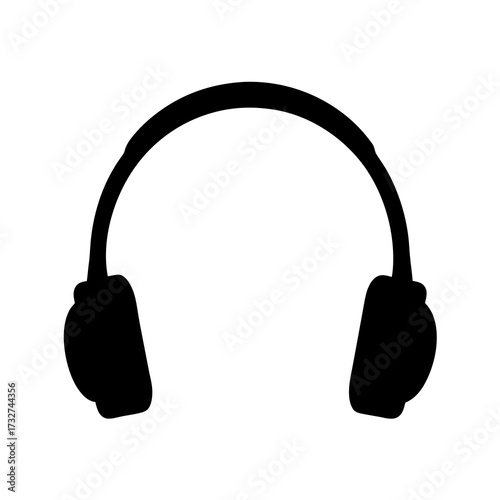 Black and white vector silhouette illustration of a pair of headphones on white