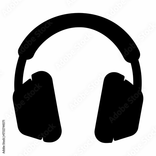 Black and white vector silhouette illustration of a pair of headphones on white