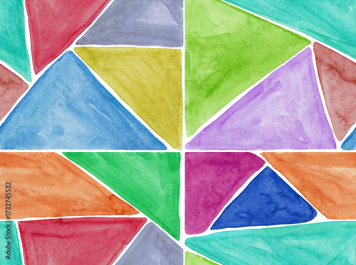 Abstract painted watercolor background. triangle shapes and geometric pattern color full