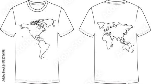 Global Traveler Vector T-Shirt Design Featuring World Map on Front and Back for Adventure Lovers and Travel Enthusiasts