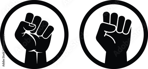 Raised Clenched Fist in Circle Power and Solidarity Icon Set


