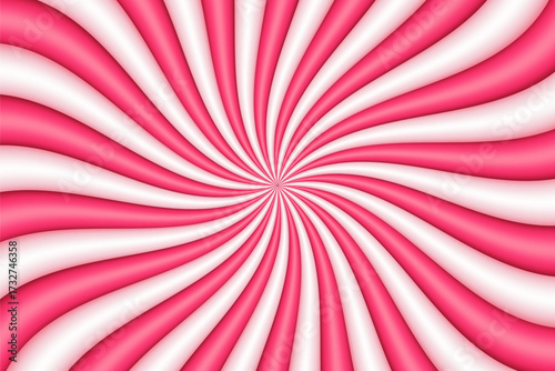Candy pink spiral background. Strawberry ice cream pattern. Rose pastel pattern with smooth swirling curves. Soft, wavy, spiral design for banners, posters, templates. 3d realistic vector illustration