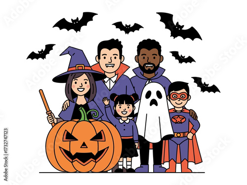 Spooky Family Portrait: A whimsical illustration of a family dressed in Halloween costumes, showcasing the joy and excitement of the holiday.