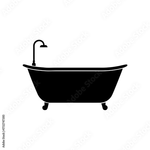 bathtub icon black silhouette vector illustration on transparent background