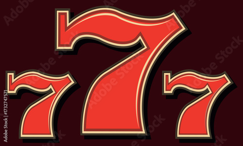 three stylized number sevens arranged in a horizontal row against a deep background