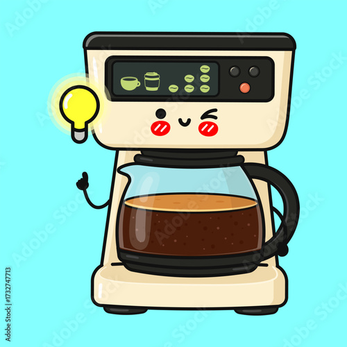 Cute coffee maker character having a clever idea