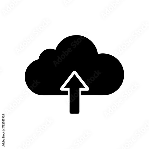 cloud upload icon black silhouette vector illustration on transparent background