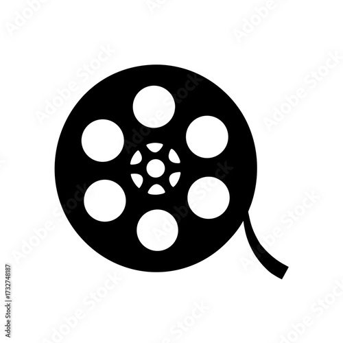 film reel icon black silhouette vector illustration on transparent background
