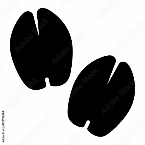 Black and white illustration depicting two animal hoof prints in stark contrast