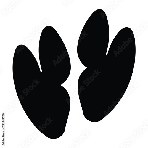 Two Black Silhouette Hoofprints Isolated on White Background, Wildlife and Animal Illustration