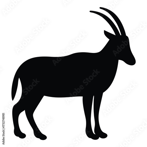Elegant Black Silhouette of an Arabian Oryx with Long Curved Horns