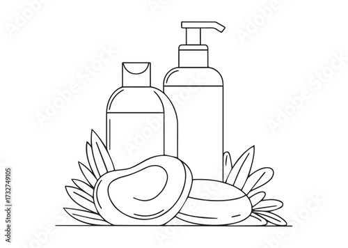 Liquid gel and soap line art vector