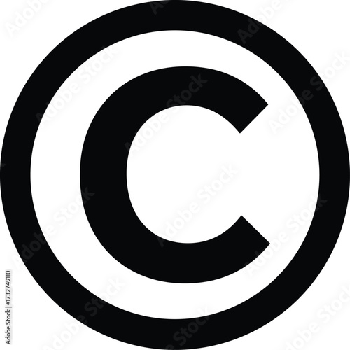 Copyright symbol, black circle, bold letter C, legal protection, intellectual property, branding, icon, logo, rights, secure, design, graphic, minimal, ownership, content, identity, law, official