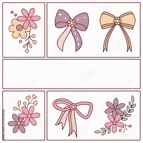 Cute floral and bow vector design for scrapbooking and crafts projects, perfect for diy and graphic design
