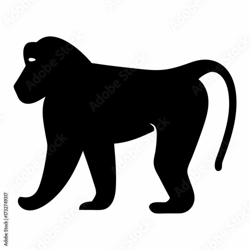 Simple Black and White Silhouette Illustration of a Walking Baboon