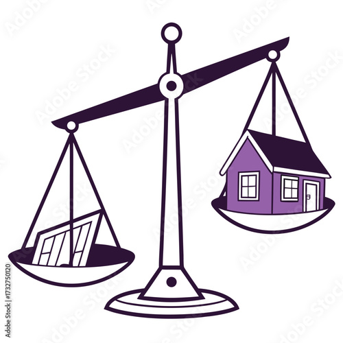 A weighing scale shows a house on one side and documents on the other, representing the balance between property and paperwork.