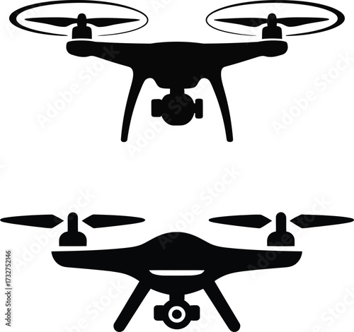 Modern quadcopter drone icons for aerial photography and surveillance technology