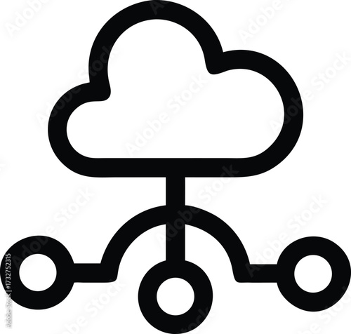 Modern digital cloud network connection icon representing distributed data storage, internet infrastructure, and global information sharing for secure online services