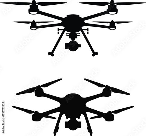 Modern drone silhouettes for aerial photography and videography applications