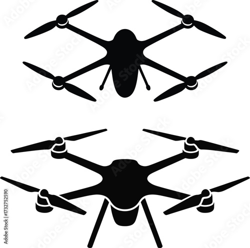 Silhouette of quadcopter drones flying in the sky modern aerial photography and videography gadgets