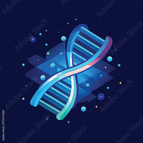 Futuristic Glowing DNA Double Helix Vector Illustration Representing Genetics, Biotechnology, and Scientific Innovation