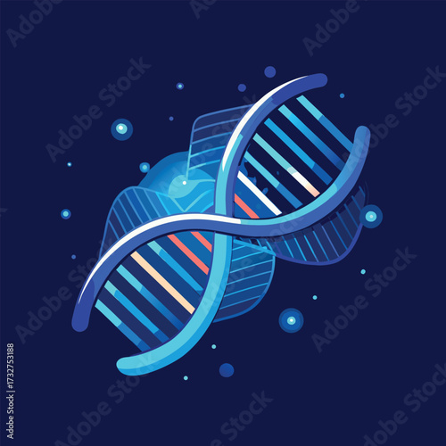 Futuristic Glowing DNA Double Helix Vector Illustration Representing Genetics, Biotechnology, and Scientific Innovation