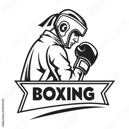 Powerful Boxing Champion Ready to Fight, Vintage Sports Design for Fitness Logos, Gym Apparel and Training Gear in Timeless Black and White Style