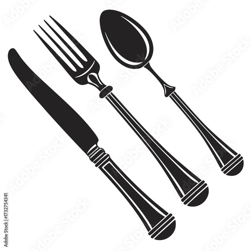 Elegant cutlery set vector illustration featuring a knife fork and spoon for dining and kitchen design needs