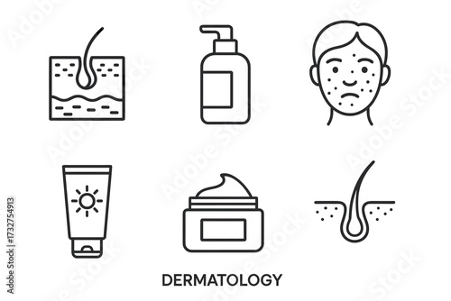 Dermatology icons: skincare, treatment, and hair illustration set