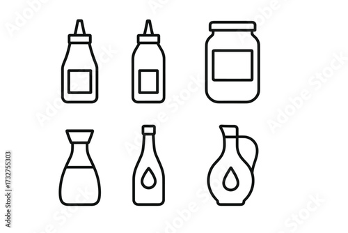 Set of line icons for sauce and condiment bottles and jars