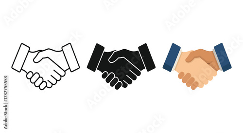 Handshake icon set vector illustration in different styles symbol of agreement and partnership isolated on white background