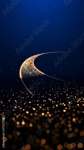 Abstract golden path of lights in the dark sky.