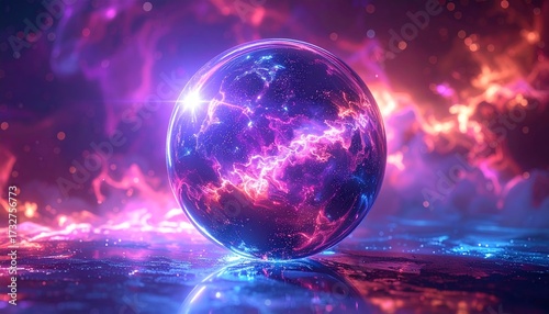 Mystical Crystal Ball Reflecting a Cosmic Nebula Galaxy.