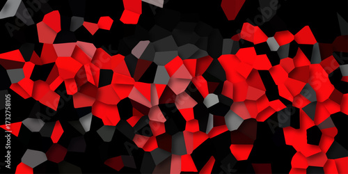 Vibrant red and dark grey geometric mosaic pattern with sharp contrasts and dynamic composition, perfect for energetic backgrounds and bold graphic design elements