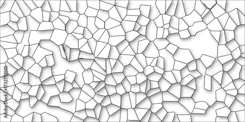 White background with a dense network of black outlined geometric polygons and subtle grey shadows, creating a cellular or crystalline abstract texture for design