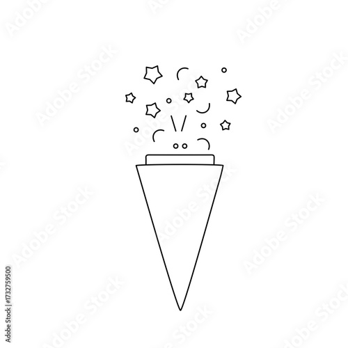 Confetti popper icon with stars and circles on transparent background for celebration theme