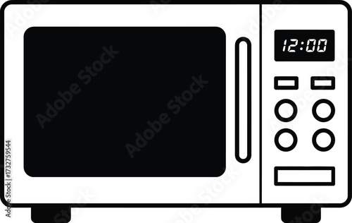 Microwave oven black and white vector illustration