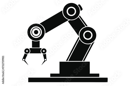 Silhouette robot arm features precision claw reaching down from above its base
