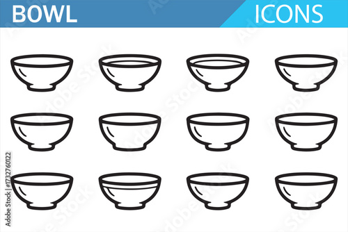 Clean line bowl collection – black & white vector dishes for UI elements