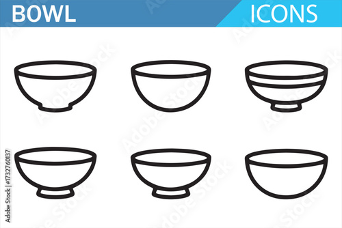 Simple bowl silhouettes – versatile tableware icon pack for web and packaging