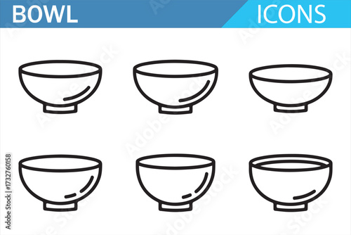 Restaurant dish icons – minimal bowl vectors for culinary graphics and signage