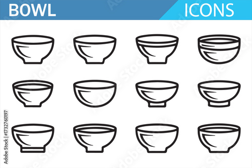 Kitchen bowl vector pack – simple black and white dish silhouettes for UI and print
