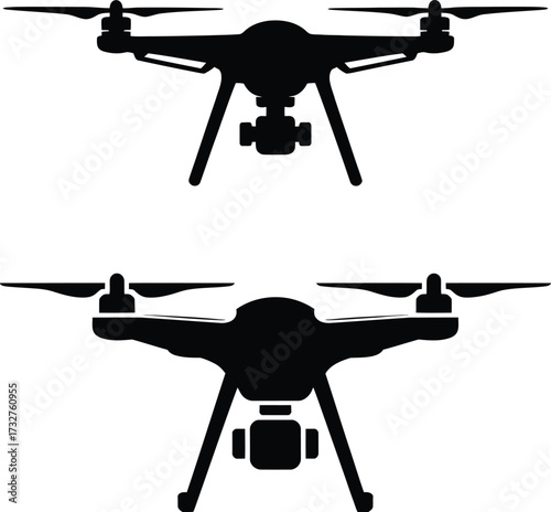 Two silhouette quadcopter drones captured from above side by side iconic aerial photography technology
